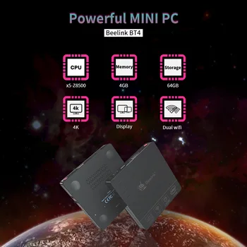Original Beelink BT4 Mini PC Intel Atom X5-Z8500 Quad Core Windows 10 Mini PC 4K HTPC Cu 4GB RAM, 64GB ROM computer Desktop