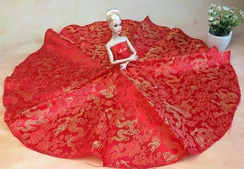 Chineză Dragonul Roșu Formale Rochie de Mireasa Pentru Papusi Barbie Petrecere Rochie Vestido Rochie De 1/6 BJD Haine de Păpuși Cadouri Pentru Fete