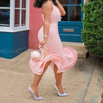 2021 Vară de Moda pentru Femei V-gât Adânc Plus Dimensiune African Roz Sexy Rochii de Moda Sirena Strâns Club de Noapte Partid Rochie Midi