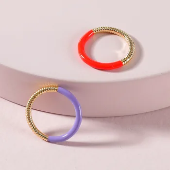 2021 Nou La Modă Despicare Aur Culoare Inel De Metal Set Pentru Femei Multicolor Email Rotund Cerc Ciolan Inele De Deget De Bijuterii Cadou