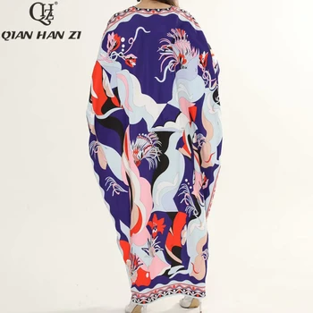Qian Han Zi designer de moda pistei rochie maxi pentru Femei maneci liliac model uimitor Imprimate vrac vacanță lungă rochie plus dimensiune XXL