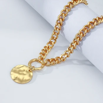 AENSOA Vintage de Culoare de Aur Femei Coliere Indesata Lanț Rotund Cerc Pandantiv Colier Boemia de Moda Colier Lung 2021 Bijuterii