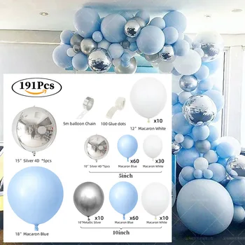 191Pcs/set Albastru Baloane Albe Arc Ghirlanda Macaron Albastru Argintiu Balon Lanț pentru Copilul Semănătorului Decor Petrecere Decoratiuni