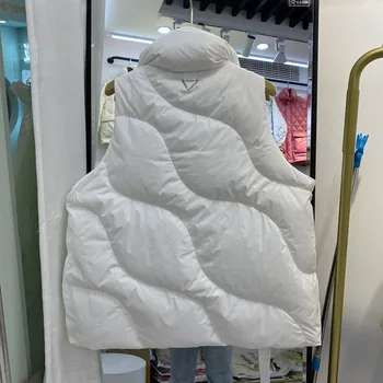 Femei pe Scurt, Alb Rață Jos Vesta Stand Guler de Moda Liber Îngroșat Jos Puffer Jacheta de Moda Haina de Iarna Veste Femme