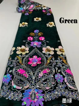 (5yards/pc) de Înaltă calitate paiete brodate din Africa de catifea dantela tesatura în bleumarin 2021 mai nou pentru rochie de petrecere VLP026
