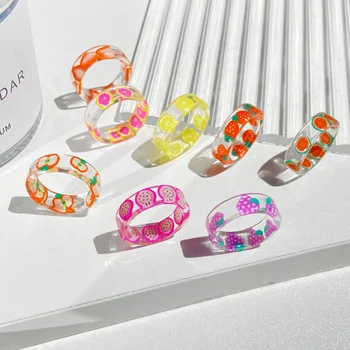 WUKALO Trendy Colorate Rășină Transparentă Acrilice Inel Pentru Femei coreene Creative Geometrică Pătrat Rotund Neregulate Inele Bijuterii