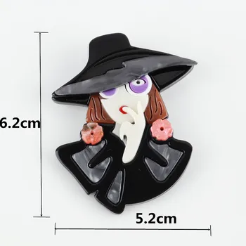 Noi Exagerate Cool Lady Black Hat Acrilice Broșe Pentru Femei Fata Violet Ochii Ace De Rever Desene Animate Brosa Insigne Moda Bijuterii