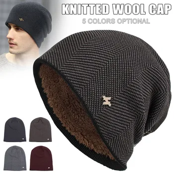 Plus Catifea cu Cap tricotate Groase Vânt Cald și Confortabil Capac pentru Bărbați de Iarnă în aer liber TC21