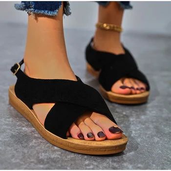 Femei Sandale Spate Curea de Vară Doamnelor Pantofi Plat din Piele Catarama Casual Confortabil pe Plajă Feminin Pantofi pentru Femeie Încălțăminte