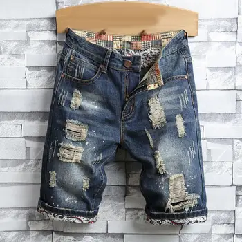 Retro Vara Barbati Rupt pantaloni Scurti din Denim Blugi Distrus Gaură Plus Dimensiunea a Cincea Pantaloni Casual Streetwear Pantaloni pentru Bărbați 2021 Noua Moda