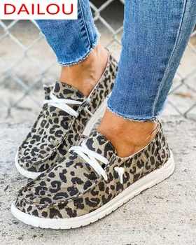 2021 Femei Adidași Pantofi De Panza Solid Leopard Respirabil Adidasi Casual Femeie Apartamente De Primăvară Dantelă Sus Rotund Toe Femei Pantofi Plat