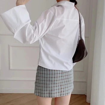 Femei de Moda Alb poplin shirt legat de sex Feminin de bumbac lung încătușat mâneci tiv asimetric buton-up guler camasa top 2021