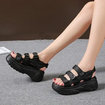 2021 Moda De Vara Cârlig & Bucla De Sandale Cu Platforma Femei Balerini Negri Incaltaminte Pentru Femei, Casual, Sandale Cu Toc Confortabil De Cald