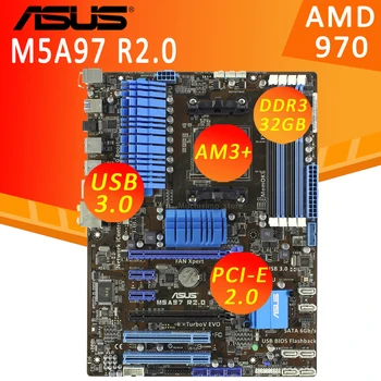 Socket AM3+ Asus M5A97 R2.0 Placa de baza DDR3 32GB PCI-E 2.0, AMD AM3+ FX Athlon CrossFireX USB3.0 PCI Desktop AMD 970 Placa-Mama