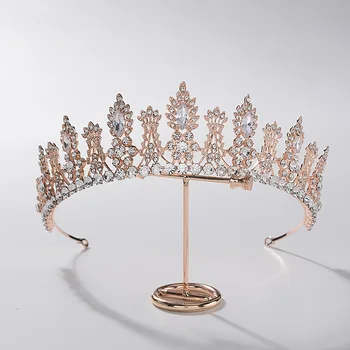 KMVEXO de Lux a Crescut Diademe de Aur Și Coroane Pentru Femei Cristal Bijuterii de Păr Regina Diademele de Mireasa Benzi de Nunta Accesoriu de Păr