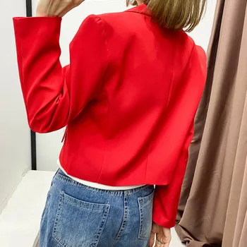 Sacou femei nou de primăvară anul 2021 temperament moda roșu rever mâneci lungi, buzunar butonul de decor scurt sacou casual