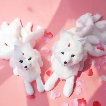 Super Drăguț, Moale, Alb, cu Nouă Cozi de Vulpe Jucării de Pluș Animale Împăiate cu Nouă Cozi Kyuubi Kitsune Păpuși Cadouri Creative pentru Fete