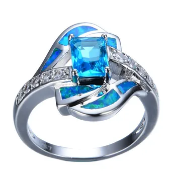 CHUHAN Femei Rafinate Princess Cut Albastru Geometrice Opal Inel Zirconiu pentru Petrecerea de Nunta Bijuterii Accesorii