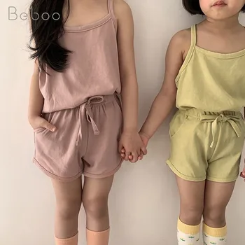 Ins 2021 Vara Copiii Poartă Haine Seturi Stil coreean cu Maneci Scurte T-shirt +pantaloni scurți Seturi Pentru Băieți Și Fete Vesta Îmbrăcăminte 0-6y