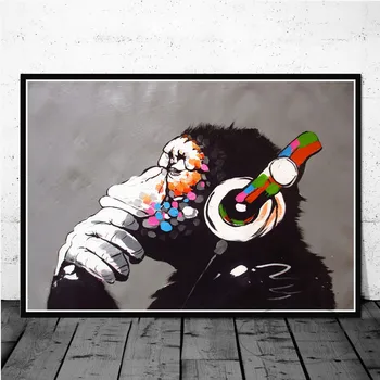 Banksy Graffiti Stradă Colaj Maimuță Panza Pictura de Postere și de Imprimare Stil Nordic Arta de Perete Imaginile pentru Camera de zi Decor Acasă