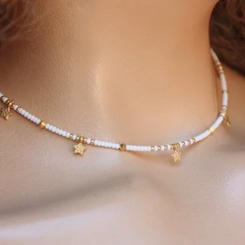 Rafinat de aur-stele de culoare pandantiv colier handmade margele albe cu margele colier reglabil bijuterii collana cadou pentru fete de moda
