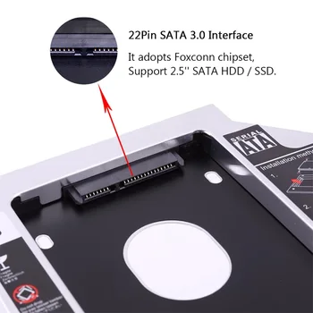YTAI al 2-lea HDD Caddy SATA 12.7 mm Aluminiu Universal 3.0 DVD Adaptor pentru 2.5 