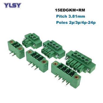 30pcs Teren 3.81 mm Șurub Plug-in PCB Terminal Block Pluggable Conector de sex Masculin/de sex feminin Morsettiera 2~10Pin 15EDGKM+VM/RM Bornier
