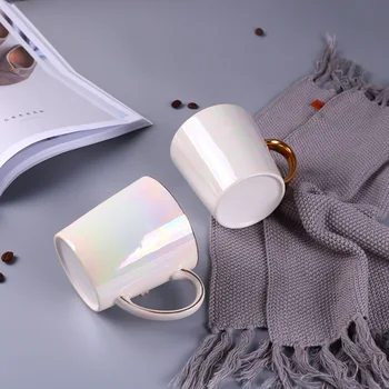 Perla glazura alb cana,Curcubeu ceramice glazurate cupa,simplu Nordic ceașcă de ceai,moda ceașcă de cafea avansate cana Drinkware cadou 350ml