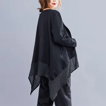 2020 Primăvara anului Nou Stil de Arte Femei Maneca Lunga Asimetrie Tricouri Largi single-breasted Patchwork Lenjerie de pat din Bumbac Casual Bluza S36
