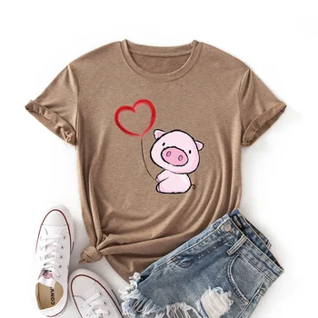 Femeie Maneca Scurta de Culoare Grafic Tees T-Shirt de Vara Femei Bluze Camasi pentru Femei de Animale Drăguț de Porc Dragoste Inima de Porc Top