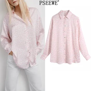 PSEEWE Za Roz Leopard Print Camasa din Satin Femei de Primăvară 2021 Vintage Maneca Lunga Elegante Femei Bluza Casual Butonul Femeie Tricou