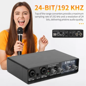 XTUGA E22 Interfata Audio placa de Sunet cu Monitorizare,Chitara Electrica Înregistrare Live Profesionale placa de Sunet De Studio,Cântând