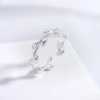 Han ediție departamentul de literatură și artă foita de argint ramură de măslin inel de deschidere de sex feminin inel reglabil contractate de bijuterii