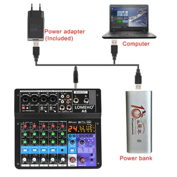 LOMEHO A6 mixaj de Sunet 6 Canale Blustooth Mobile USB Record Redarea pe Calculator 48v Phanton Putere de Intrare Audio Mixer