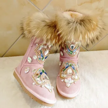 2021 Iarna Zapada Ghete Femei Blana Naturala Manual Cald Plat Glezna Cizme Din Piele Confortabil Pantofi Casual Femei cumpara / Pantofi pentru femei | Meangirls.ro