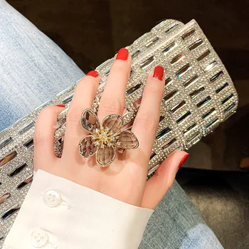 Super zână floare de cristal inel de personalitate de moda de a deschide degetul arătător ring bijuterii exagerate inel