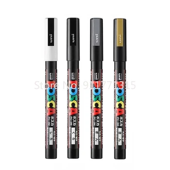 4buc Papetărie Japonez UNI Posca Markeri Alb Negru Auriu Argintiu 4 Culori Pop PC-3M Publicitate Pen