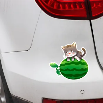 YJZT 13.5 CM*13CM Pisică Drăguț Animal Cu Pepene verde Grafice din PVC Autocolant Auto 5-1407