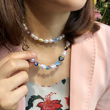 Coreea Boemia Inima Imitație Pearl Colier Pentru Femei, Fete Dulci Scrisoare Inițială Flori Cravată Colier Margele Bijuterii