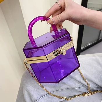 Acrilic Transparent Tote sac de Box 2021 Noi de Moda de Înaltă calitate din PVC Femei Geantă de mână de Designer Lanț de Umăr Geanta Messenger Portmonee