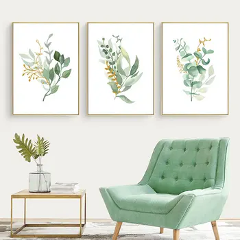 Modern Panza Pictura Plante Verzi Frunze De Aur Simplitate Arta De Perete Poster Imagini Living Home Decor Interior Fara Rama