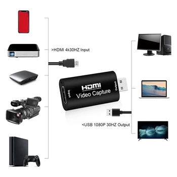 4K Mini Placa de Captura Video HD HDMI 1080P Cartao de Aquisicao USB 3.0 Adaptador De Placa de Captura Video de Audio Para