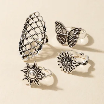 SALUT OMULE 9Pcs/Set Punk Epocă Mixtă Micro-Zircon Incrustate de Floarea-Soarelui Inel de Fluture pentru Femei Primavara-Vara pentru călatorii de Bijuterii