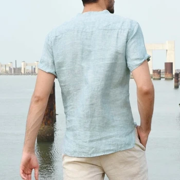 Vara Hot-Vânzare Barbati Casual Camasa Scurt Lenjerie de pat din Bumbac T-shirt Respirabil Tricou 2021 Bărbați Stau Butonul Teuri Hawaii Îmbrăcăminte S-3XL