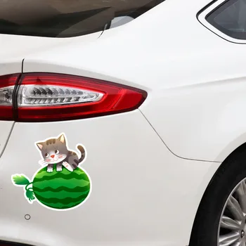 YJZT 13.5 CM*13CM Pisică Drăguț Animal Cu Pepene verde Grafice din PVC Autocolant Auto 5-1407