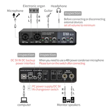 XTUGA E22 Interfata Audio placa de Sunet cu Monitorizare,Chitara Electrica Înregistrare Live Profesionale placa de Sunet De Studio,Cântând